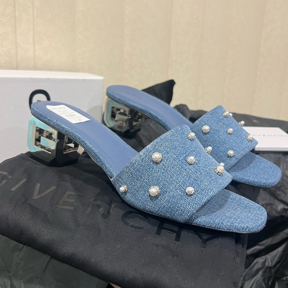 NEW Givenchy Denim G-Cube G logo kitten heel mules - Picture 3 of 16